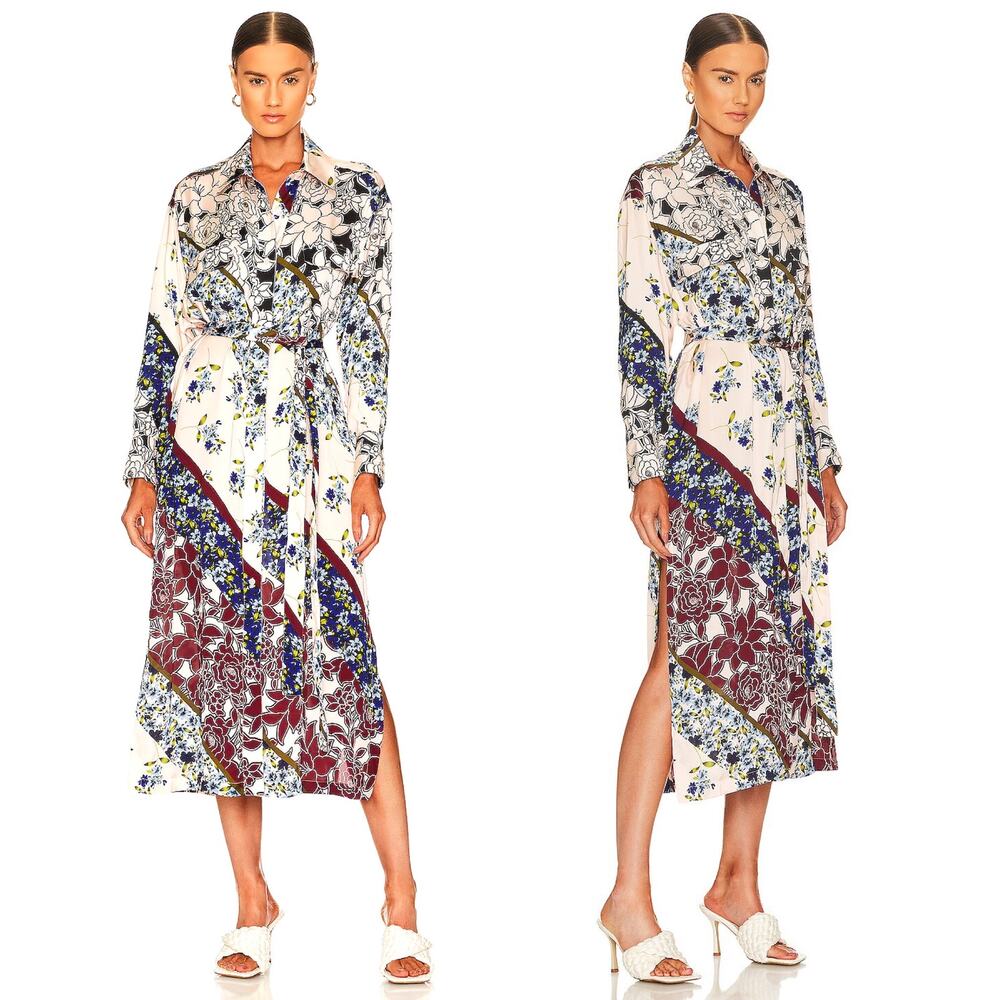 SMYTHE Shirtdress Multi Scarf Print Size Small Pink Cream Red Blue Floral Chic - Picture 4 of 16